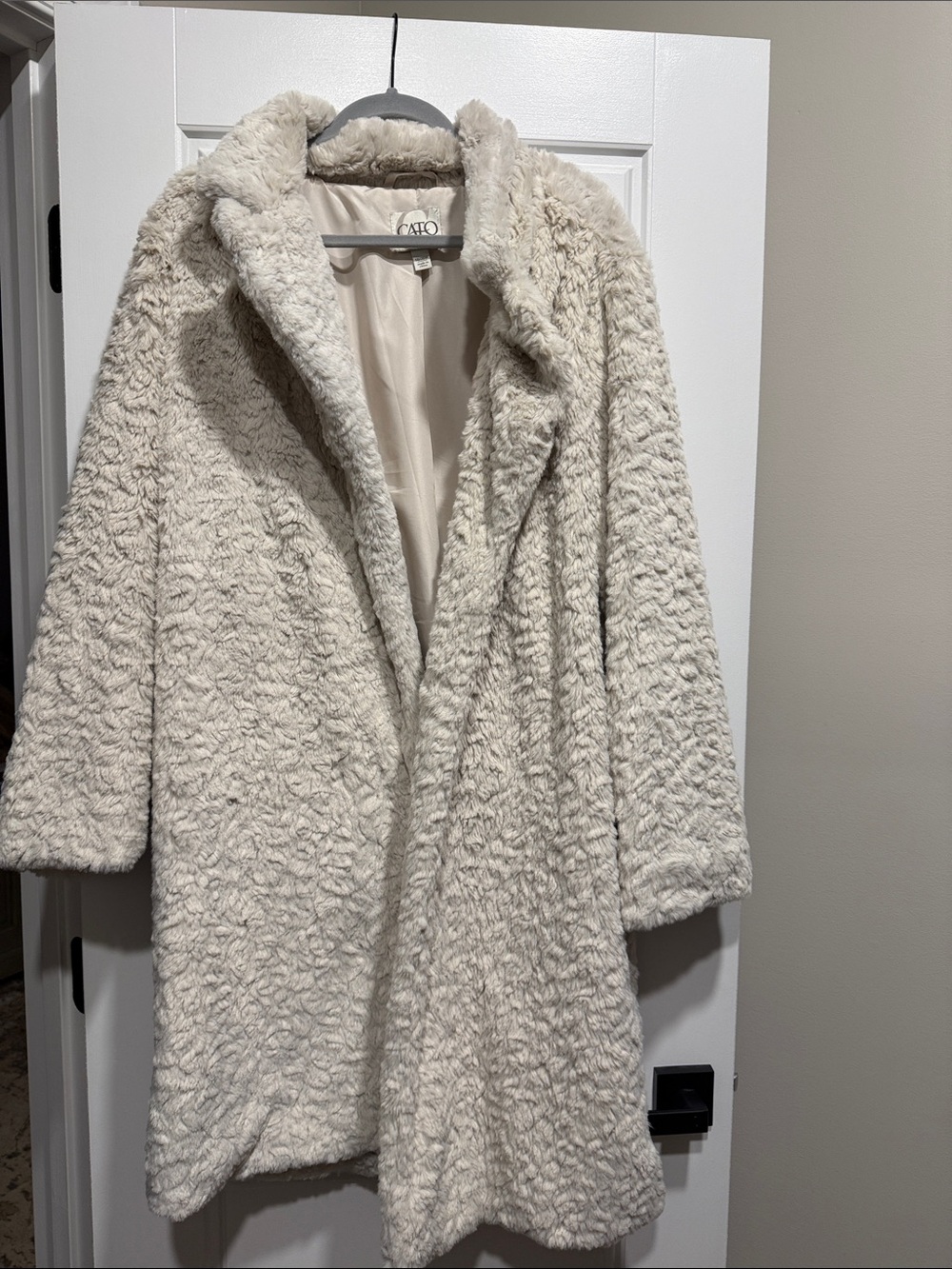 Cato Cream Faux Fur Teddy Jacket - Plush Open Front Coat